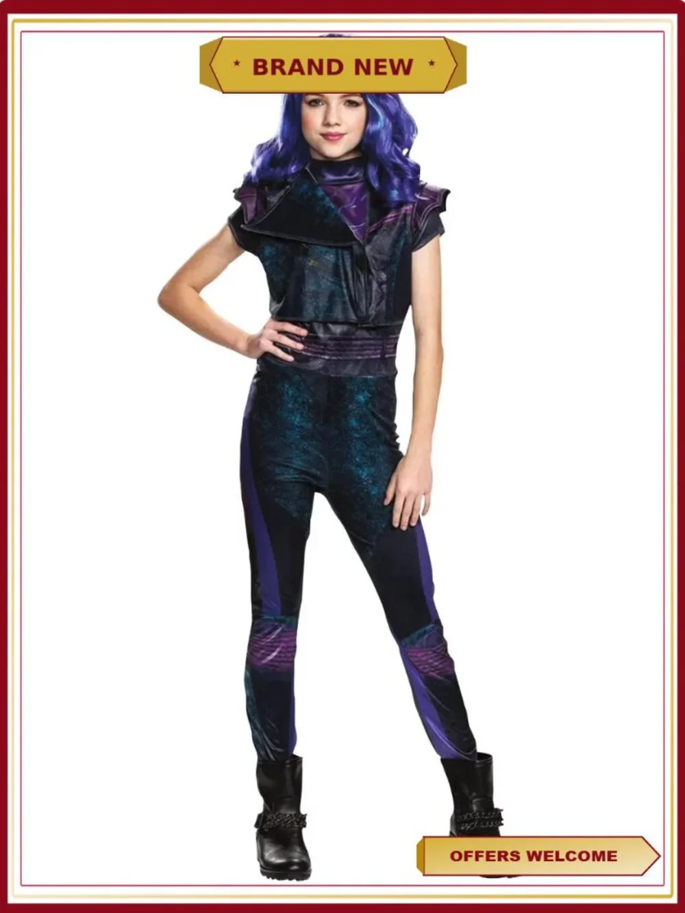Girls Descendants Mal Costume Jumpsuit Halloween Size 10-12 Polyester
